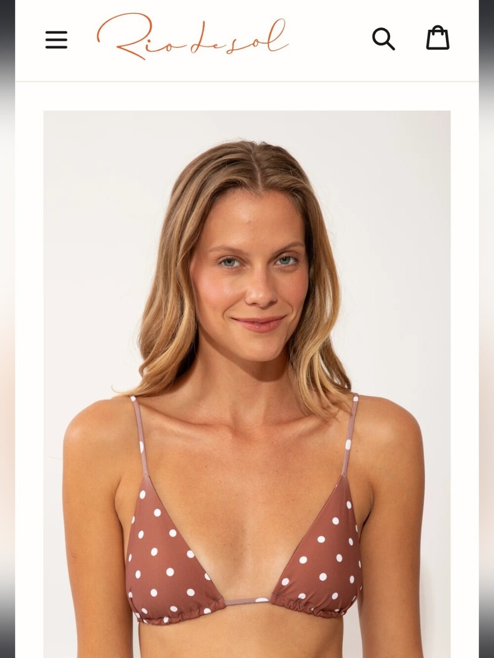 Rio De Sol Polka Dot Triangle Bikini Top in Brown and White